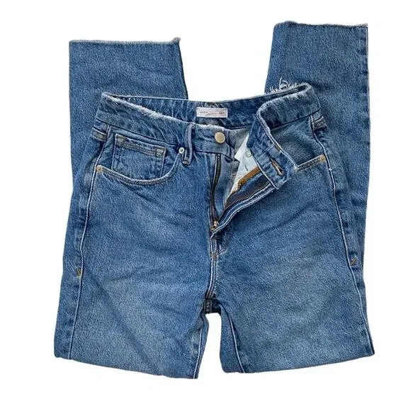 Good American Straight Leg Jeans SZ 2/26 High Waisted Frayed Hem - Picture 3 of 6